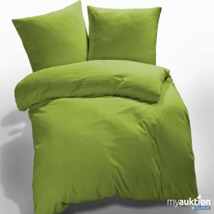 Auktion Soft-Seersucker Bettwäsche grün 70x90 cm + 140x220 cm