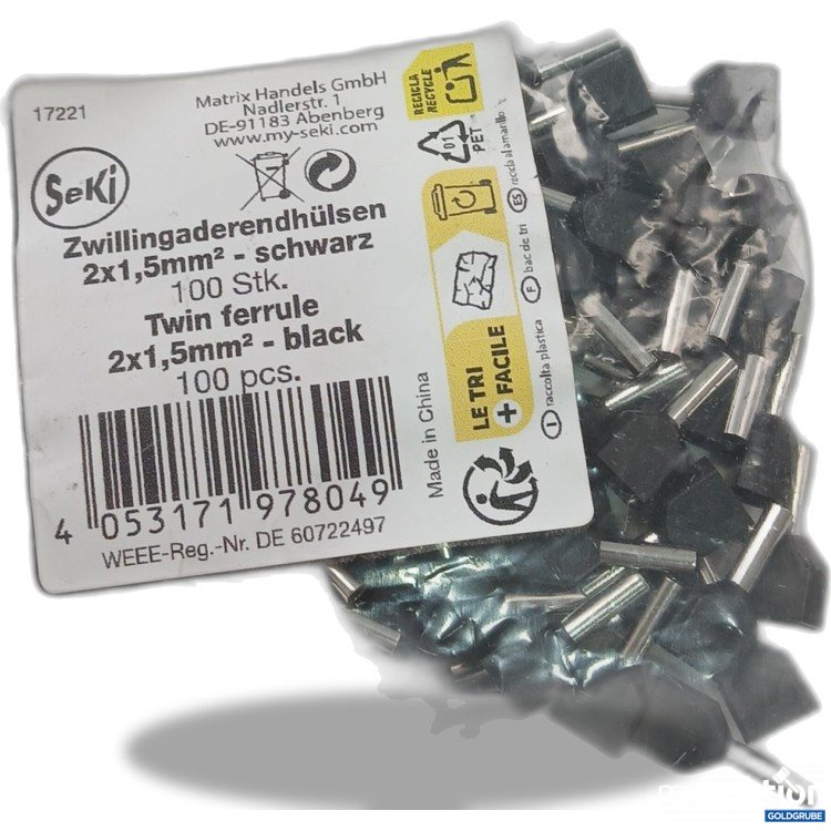 Artikel Nr. 959125: Seki Zwillingaderendhülsen 2x1,5mm -Schwarz 100stk 