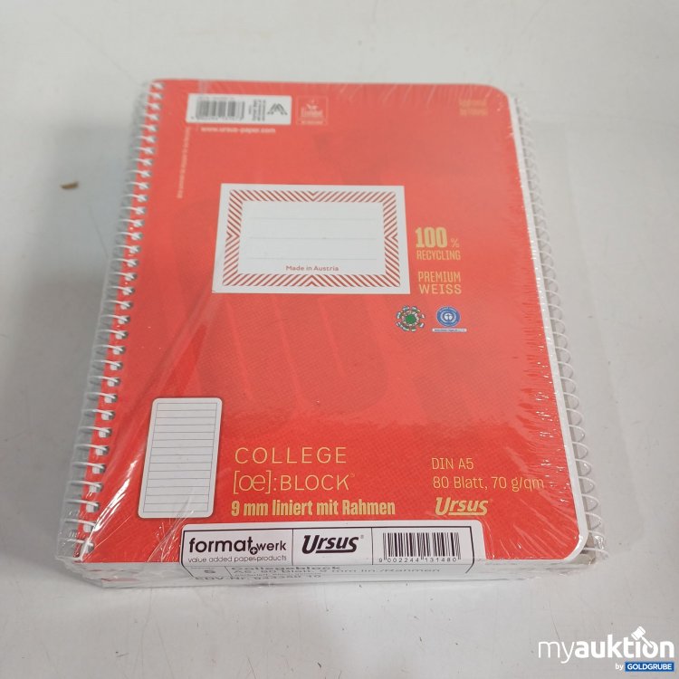 Artikel Nr. 962127: Ursus formatwerk Collegeblock A5 80Blatt, 9mm liniert Rahmen 5Stk 