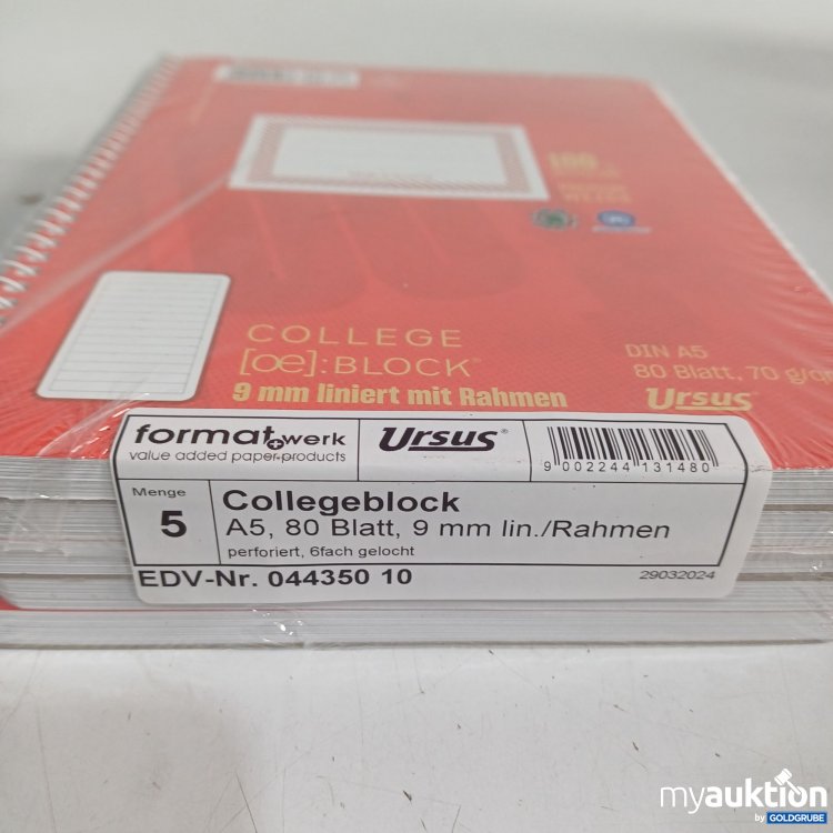 Artikel Nr. 962127: Ursus formatwerk Collegeblock A5 80Blatt, 9mm liniert Rahmen 5Stk 
