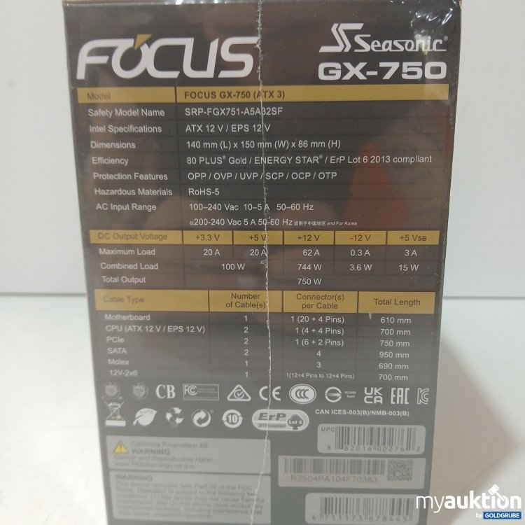 Artikel Nr. 988127 Artikel Nr. 988127: Seasonic Focus ATX3 GX-750 PC-Netzteil
