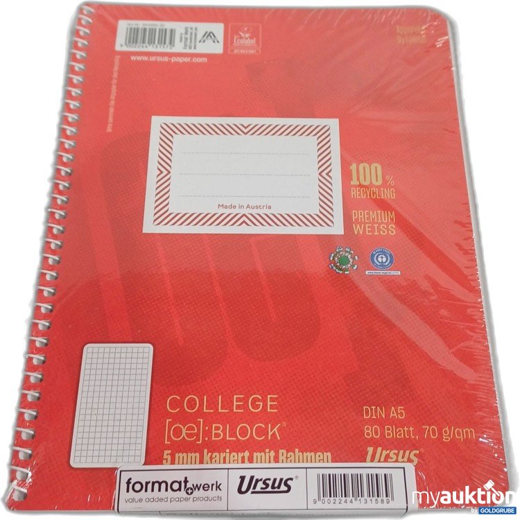 Artikel Nr. 962128: Ursus formatwerk Collegeblock A5, 80Blatt, kariert Rahmen 5Stk 