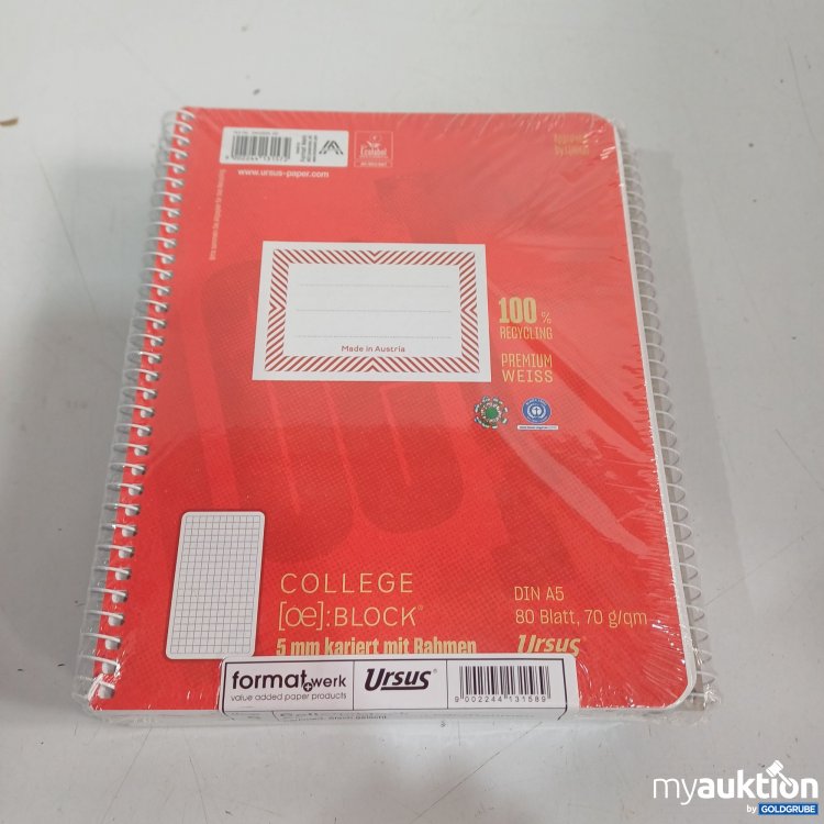 Artikel Nr. 962128: Ursus formatwerk Collegeblock A5, 80Blatt, kariert Rahmen 5Stk 