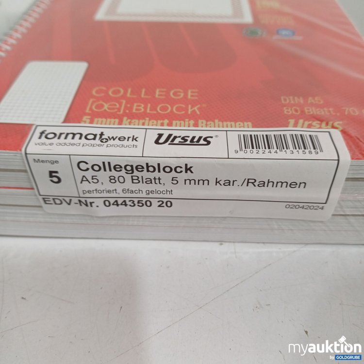 Artikel Nr. 962128: Ursus formatwerk Collegeblock A5, 80Blatt, kariert Rahmen 5Stk 