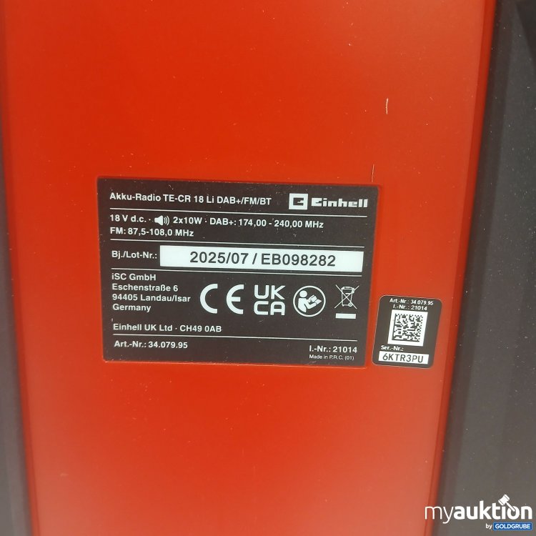Artikel Nr. 981128 Artikel Nr. 981128: Einhell Akku-Radio TE-CR 18 Li DAB+/FM/BT-Solo