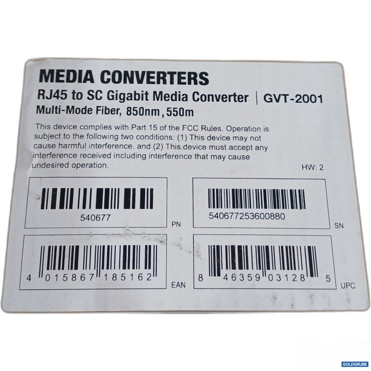 Artikel Nr. 962130: Level One Media Converters RJ45 to SC Gigabit Media Converter GVT-2001 