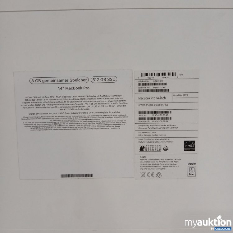 Artikel Nr. 816137 Artikel Nr. 816137: Apple 14" MacBook Pro 8GB 512 GB SSD A2918