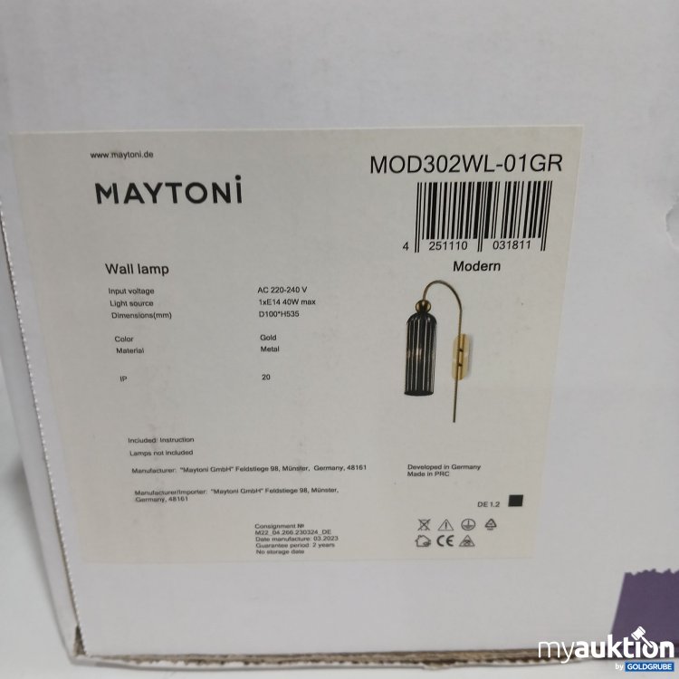 Artikel Nr. 443140: Maytoni Wall Lamp MOD302WL-01GR Modern 