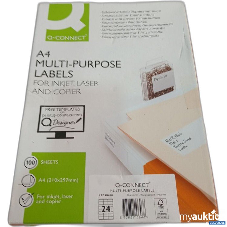 Artikel Nr. 920141 Artikel Nr. 920141: Q-Connect A4 MULTI-PURPOSE LABELS 100 Sheets