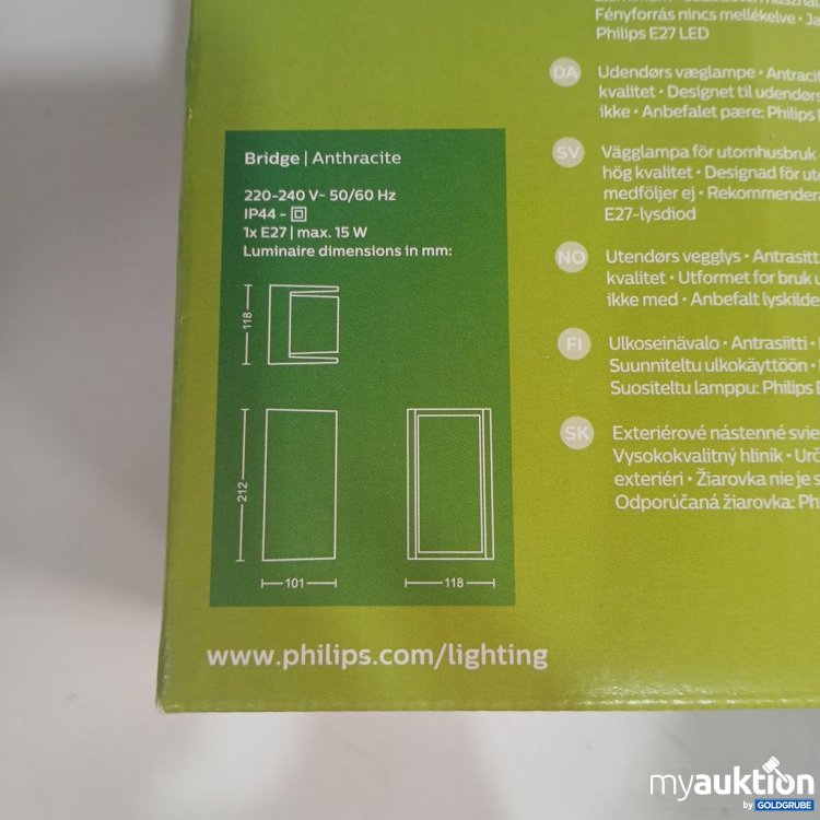 Artikel Nr. 447145 Artikel Nr. 447145: Philips Outdoor Wall light Bridge Anthracite 240V 15W