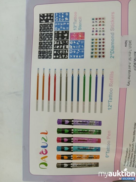Artikel Nr. 938147 Artikel Nr. 938147: Paguzl Tattoo Pen Set 12 Stifte 4 Schablonen 2 Aufkleber