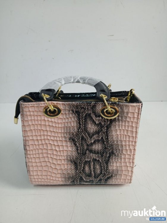 Artikel Nr. 931158 Artikel Nr. 931158: Kleine Handtasche mit Schlangenmuster, goldenen Details und schwarzen Griffen