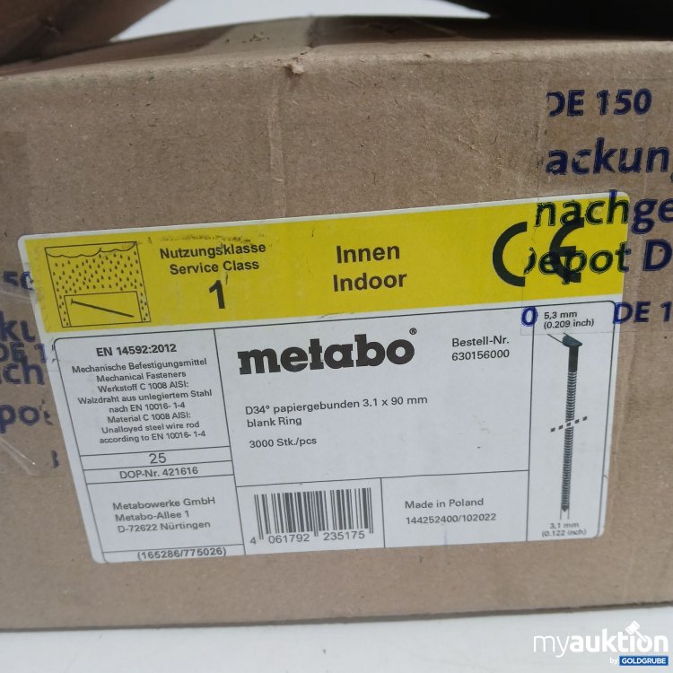 Artikel Nr. 443161: Metabo Streifennägel 3000Stk D34° 3,1x90mm blank Ring 