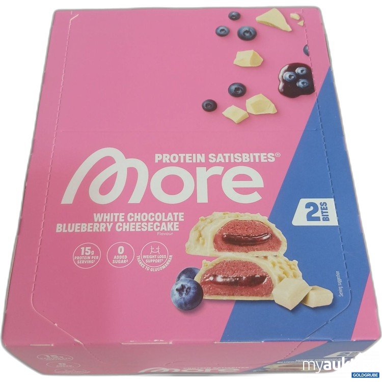 Artikel Nr. 993165 Artikel Nr. 993165: More Protein Satisbites white chocolate Blueberry cheesecake Flavour 12x50g