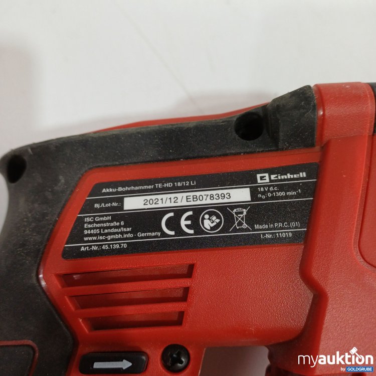 Artikel Nr. 962169: Einhell Akku-Bohrhammer TE-HD 18/12Li laut Foto 
