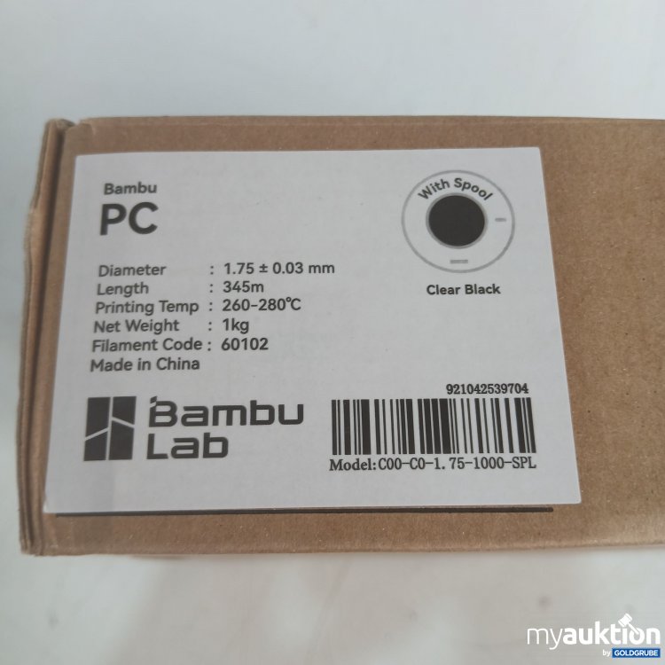 Artikel Nr. 992172 Artikel Nr. 992172: Bambu Lab 3D Filament 1.75mm clear black 60102