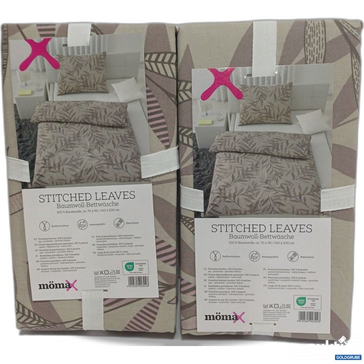 Artikel Nr. 899175: mömax Stitched Leaves Baumwoll-Bettwäsche 2x70x90/ 2x140x200cm
