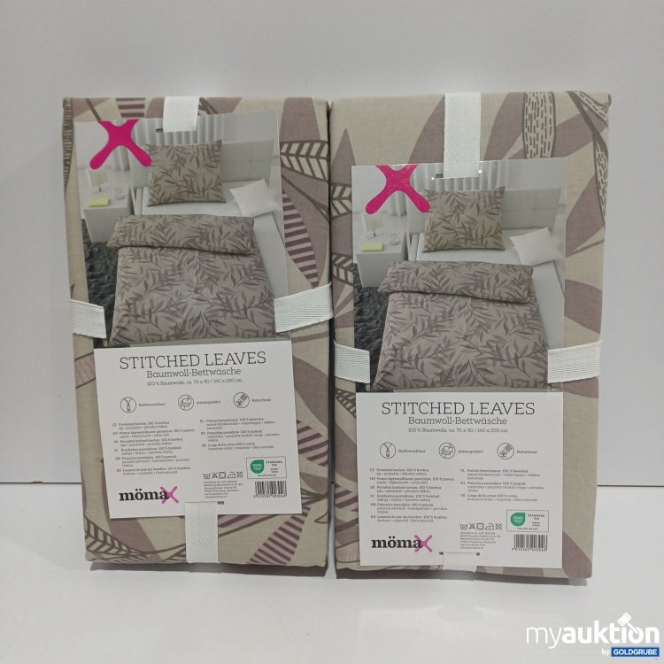 Artikel Nr. 899175: mömax Stitched Leaves Baumwoll-Bettwäsche 2x70x90/ 2x140x200cm