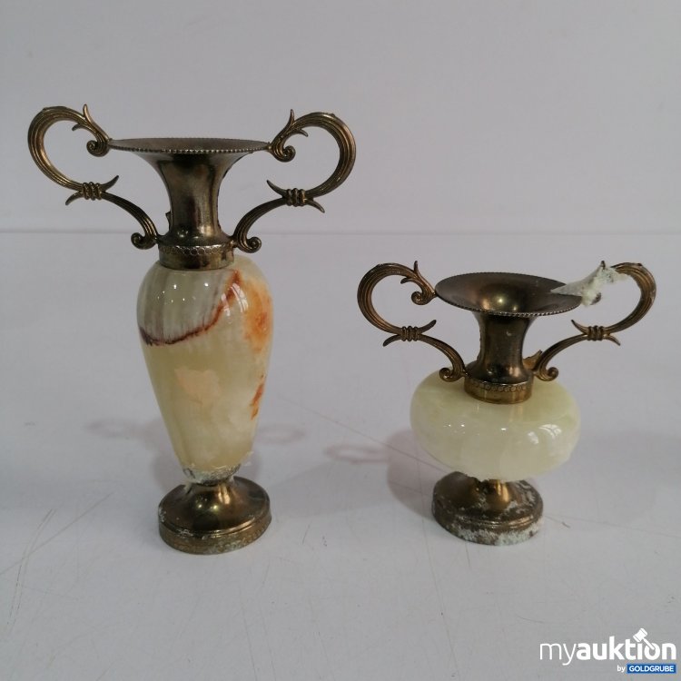 Artikel Nr. 833177 Artikel Nr. 833177: Vintage kleine Messing und Onyx Vasen, 12cm und 8 cm