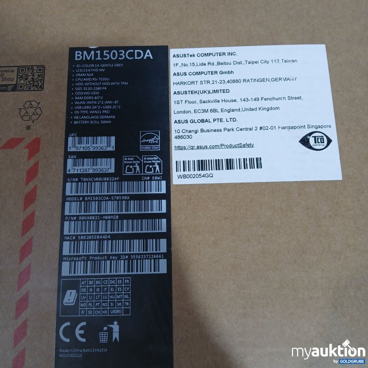 Artikel Nr. 888178: Asus Expert Book BM1503CDA Gentle Grey SSD:512G RAM:8G 