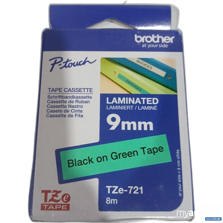 Artikel Nr. 888180: Brother Tape Cassette Black on Green Tape 9mm 8m TZe-721 