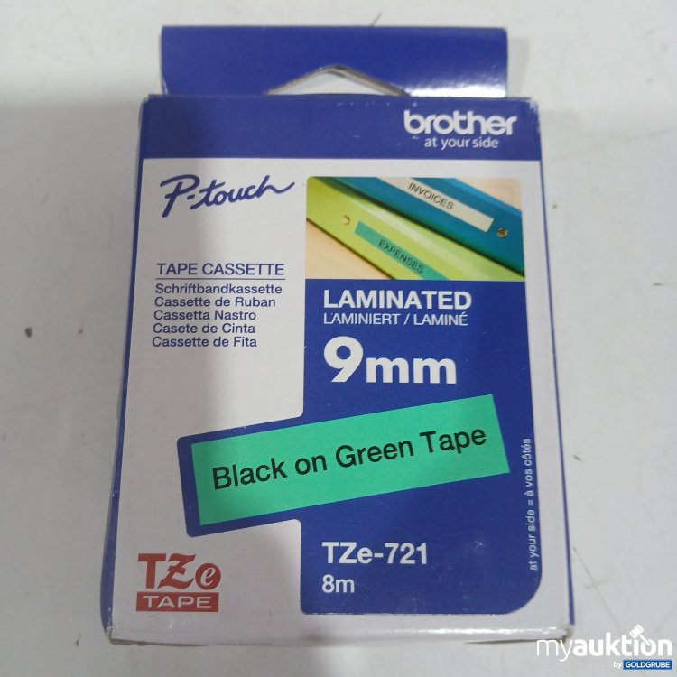 Artikel Nr. 888180: Brother Tape Cassette Black on Green Tape 9mm 8m TZe-721 