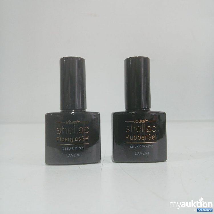 Artikel Nr. 886185: Jolifin Shellac 1x Fiberglas Gel Clear Pink Laveni und 1x Rubber Gel Milky White Laveni je 10ml