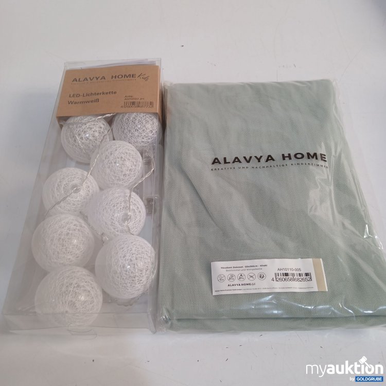 Artikel Nr. 442187: Alavya Home Hausbett Dekoset Khaki 150x350cm Betthimmel & Wimpelkette + LED Lichterkette  