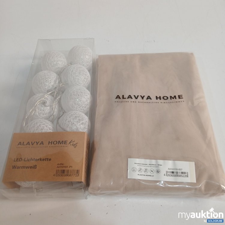 Artikel Nr. 442188: Alavya Home Hausbett Dekoset 150x350cm beige Betthimmel & Wimpelkette + LED Lichterkette warmweiß