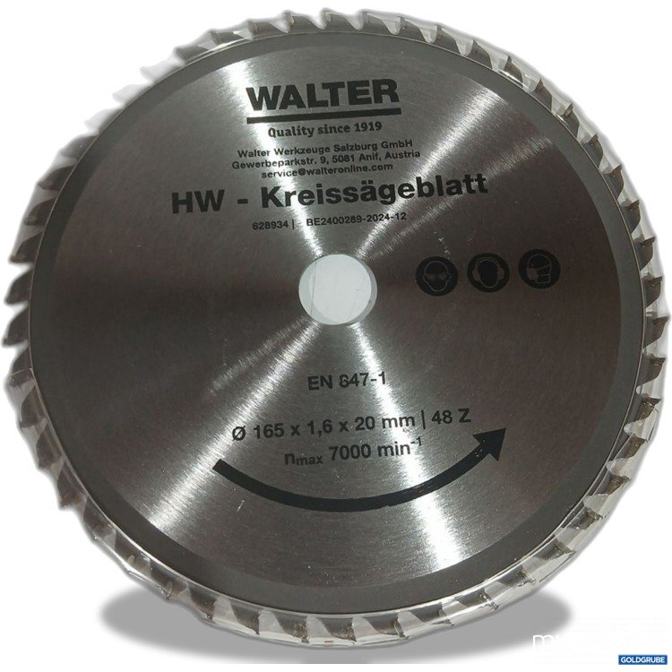 Artikel Nr. 932189 Artikel Nr. 932189: WALTER HW-Kreissägeblatt Ø 165 x 1,6 20 mm 48 Z