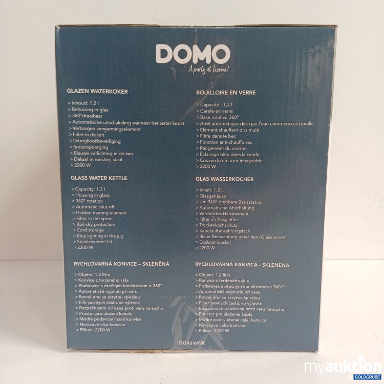 Artikel Nr. 983191: DOMO DO9218WK Glaswasserkocher, 2L, 2200 Watt, blaue LED-Beleuchtung 