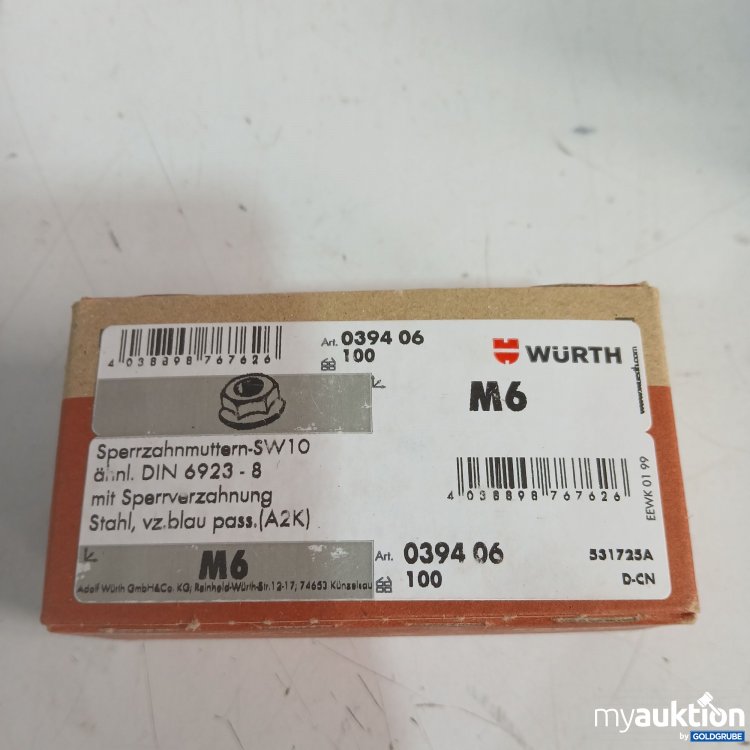 Artikel Nr. 443192: Würth Sperrzahnmuttern SW10 ähnl. DiN 6923-8 M6 100Stk 