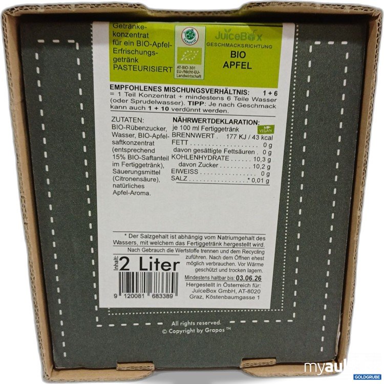 Artikel Nr. 962193: JuiceBox Getränkekonzentrat Bio Apfel 2L 