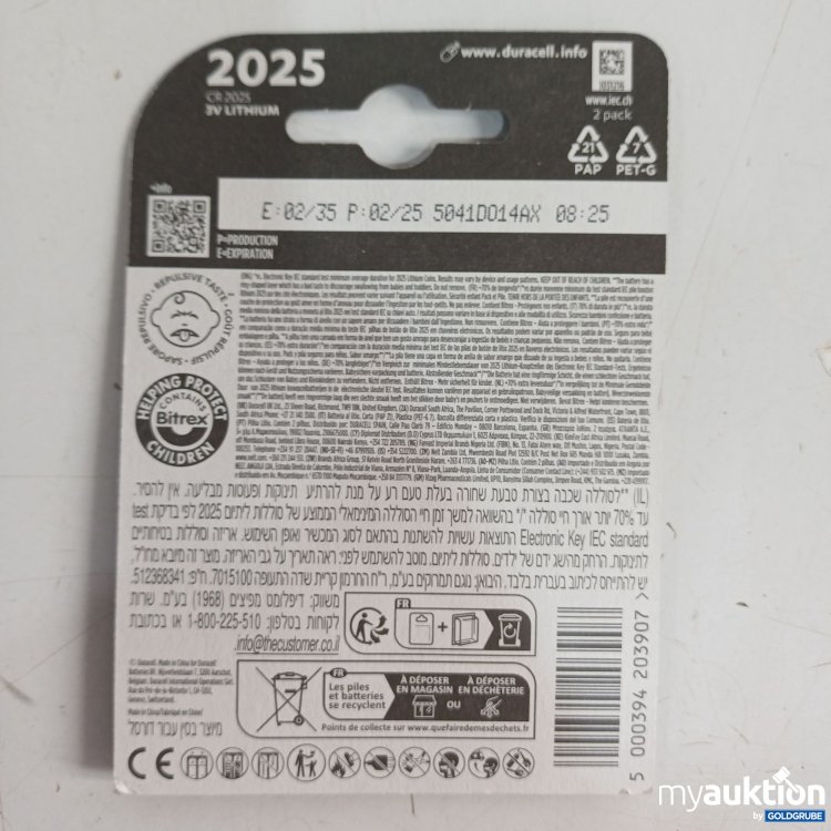 Artikel Nr. 983193: Duracell 2Stk Specialty CR2025 Lithium-Knopfbatterien, 3V