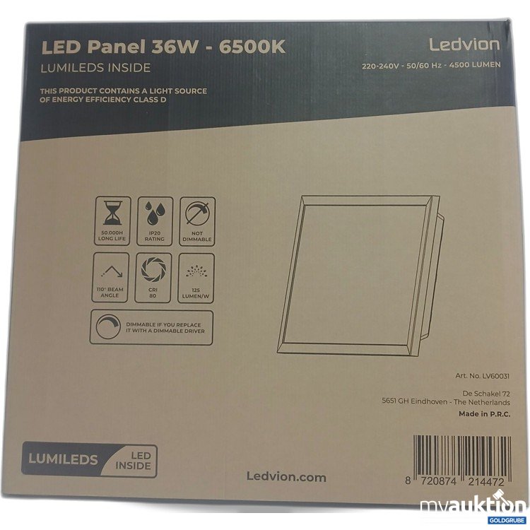 Artikel Nr. 445196 Artikel Nr. 445196: Ledvion LED Panel 36W-6500K LV60031