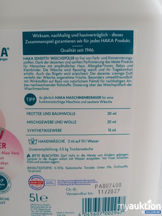 Artikel Nr. 996207: HAKA Sensitiv Weichspüler 5l