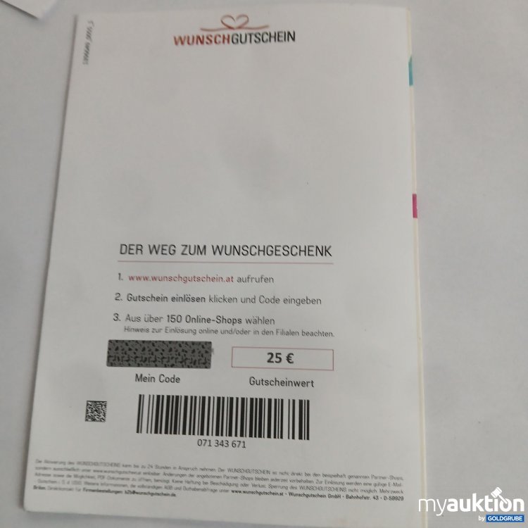 Artikel Nr. 998208: Wunschgutschein Wert 25€