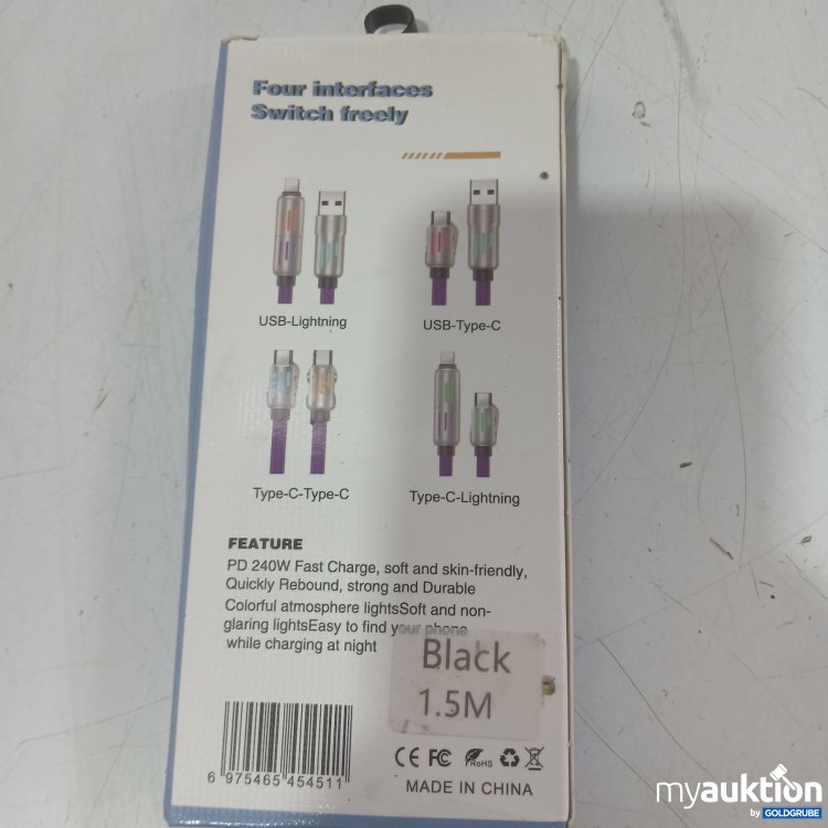 Artikel Nr. 989214 Artikel Nr. 989214: 2-in-2 Kabel Schnellladekabel 240W schwarz 1,5m