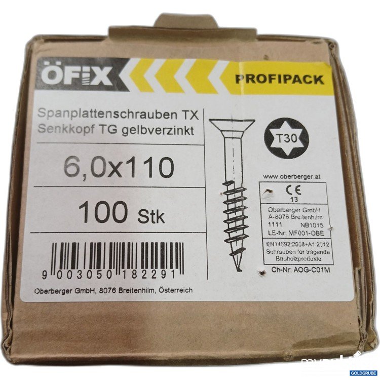 Artikel Nr. 959215: ÖFIX Profipack Spanplattenschrauben TX Senkkopf TG Gelbverzinkt 6,0x110 100Stk T3