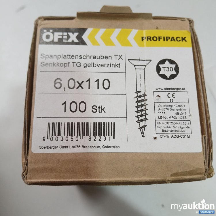 Artikel Nr. 959215: ÖFIX Profipack Spanplattenschrauben TX Senkkopf TG Gelbverzinkt 6,0x110 100Stk T3