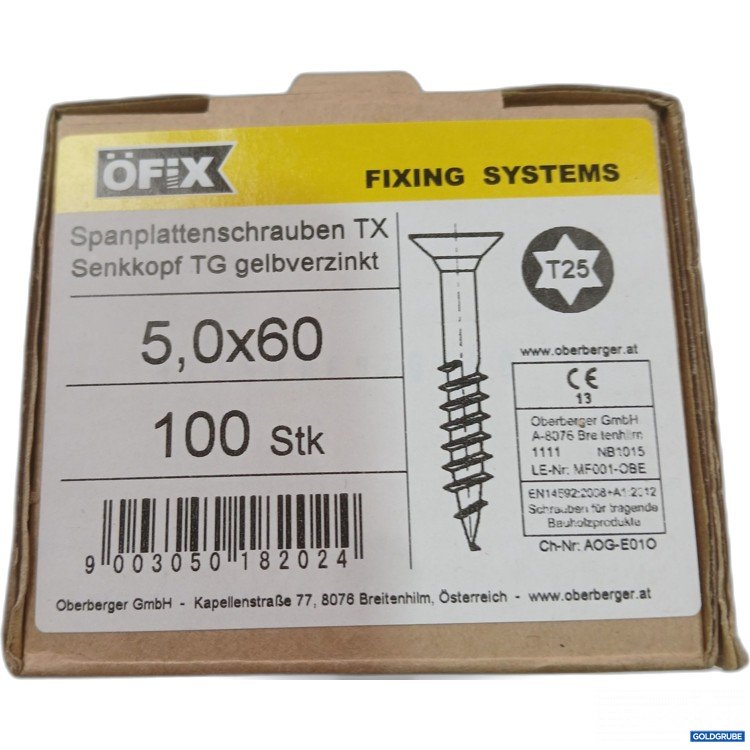 Artikel Nr. 959219: Öfix Fixing System  Spanplattenschrauben TX Senkkopf TG gelbverzinkt 5,0x60 100stk