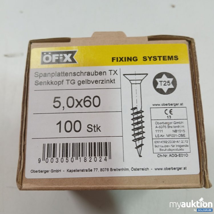 Artikel Nr. 959219: Öfix Fixing System  Spanplattenschrauben TX Senkkopf TG gelbverzinkt 5,0x60 100stk