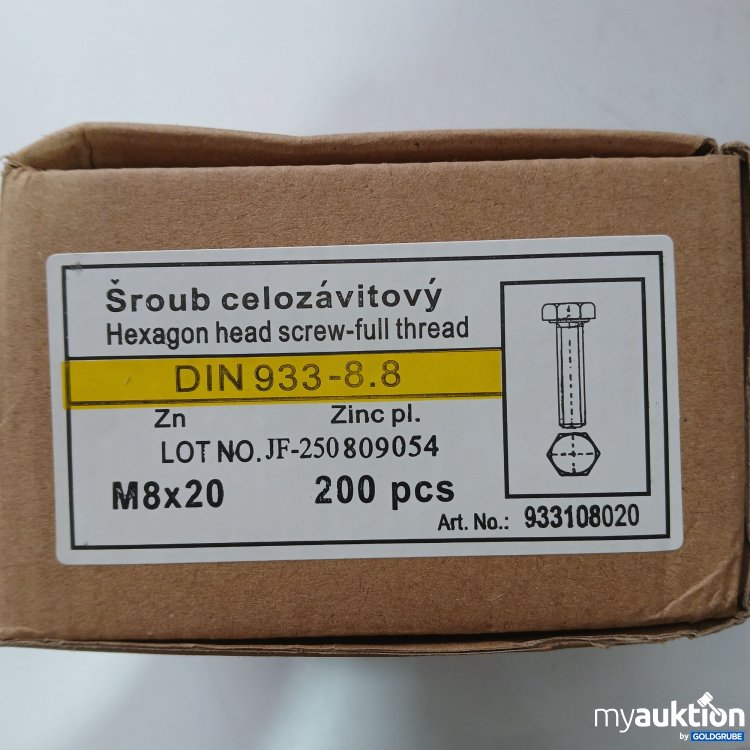 Artikel Nr. 980220 Artikel Nr. 980220: Sechskantschraube nach DIN 933 mit Vollgewinde M8×20
