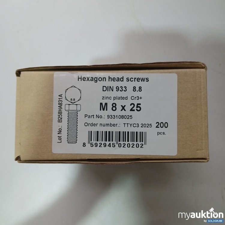 Artikel Nr. 980221 Artikel Nr. 980221: Sechskantschrauben M8×25mm DIN933 Vollgewinde Stahl Verzinkt 200Stk