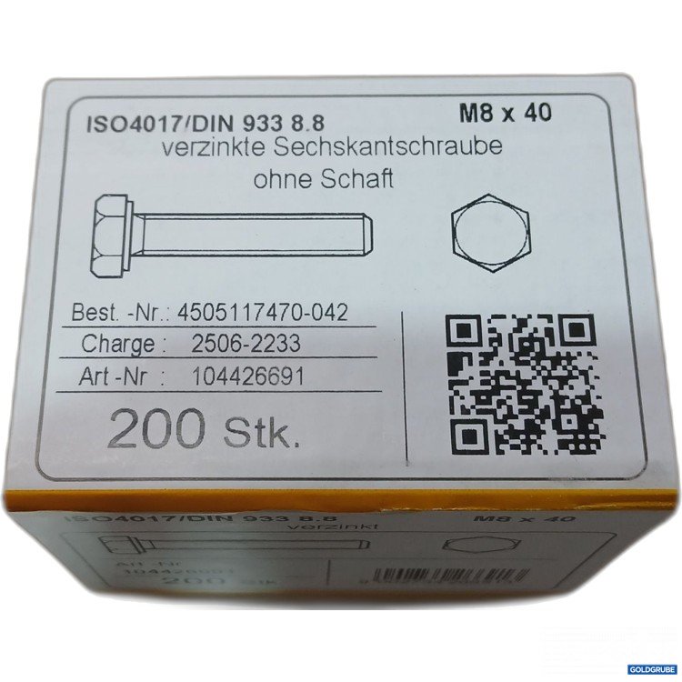 Artikel Nr. 980222 Artikel Nr. 980222: Sechskantschrauben M8×40mm DIN933 Vollgewinde Stahl Verzinkt 200Stk