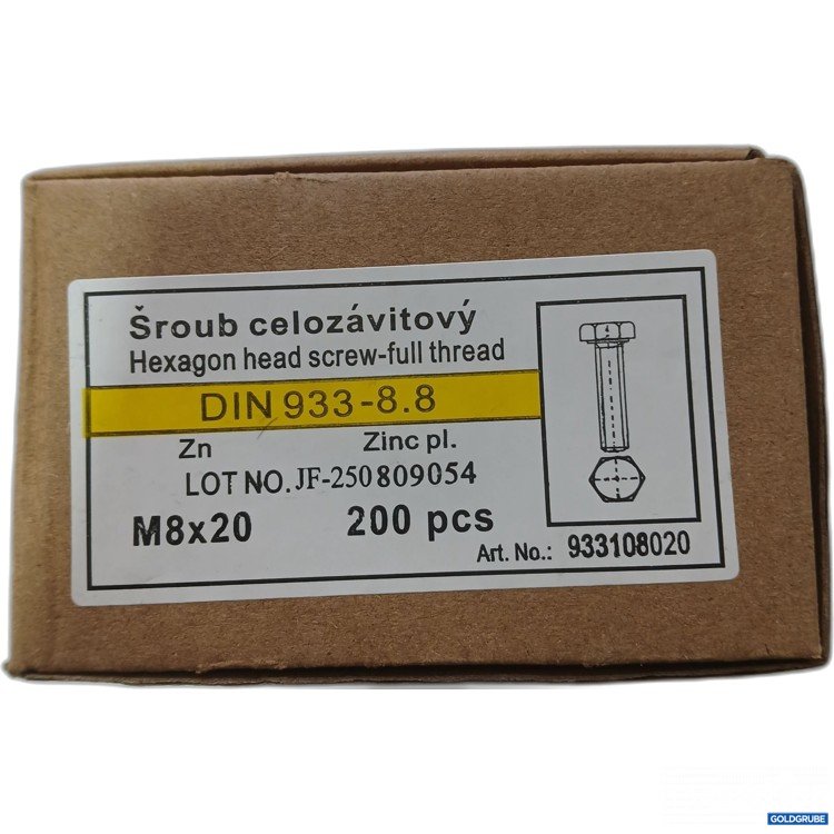 Artikel Nr. 980223 Artikel Nr. 980223: Sechskantschrauben M8×20mm DIN933 Vollgewinde Stahl Verzinkt 200Stk