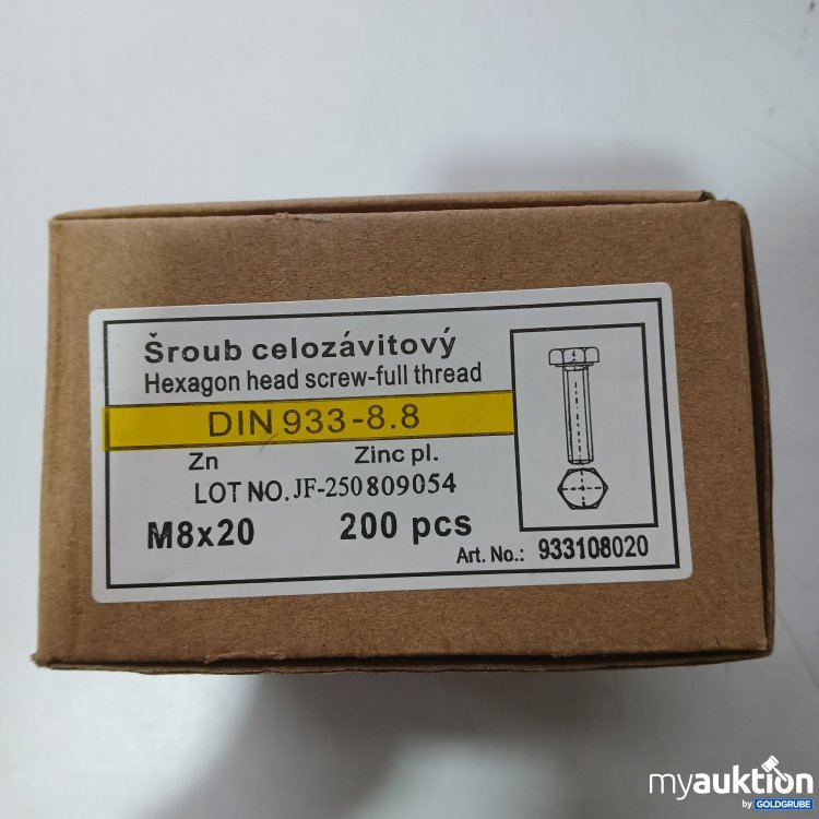 Artikel Nr. 980223 Artikel Nr. 980223: Sechskantschrauben M8×20mm DIN933 Vollgewinde Stahl Verzinkt 200Stk