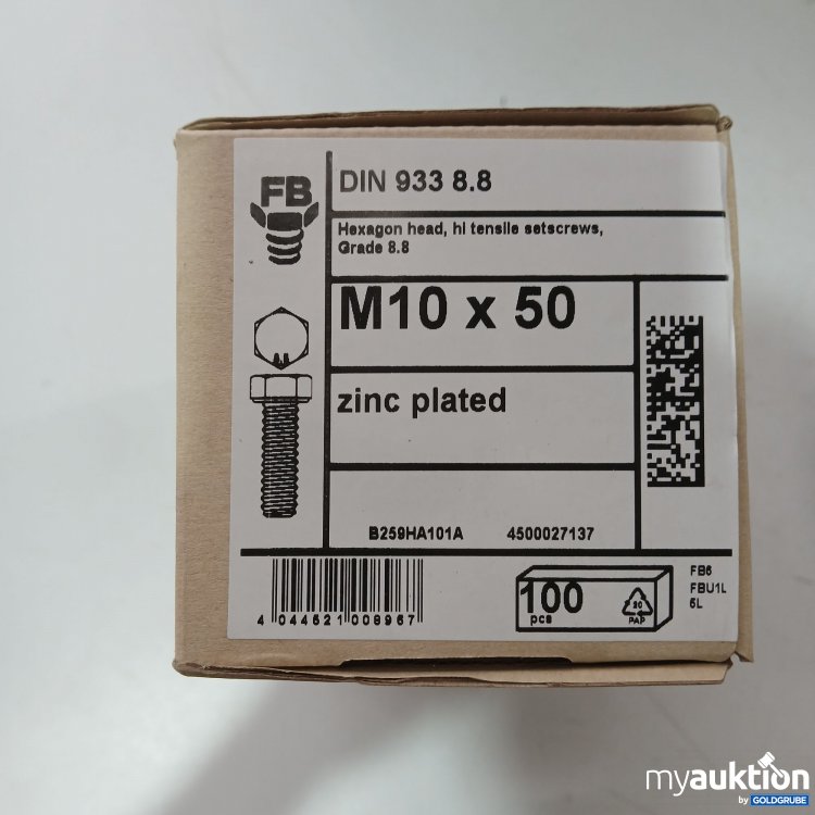 Artikel Nr. 980225 Artikel Nr. 980225: Sechskantschrauben M10×50mm DIN933 Vollgewinde Stahl Verzinkt, 100Stk