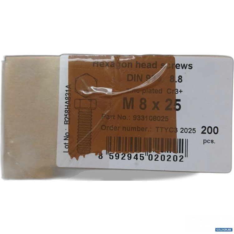 Artikel Nr. 980226 Artikel Nr. 980226: Sechskantschrauben M8×25mm DIN933 Vollgewinde Stahl Verzinkt, 200Stk