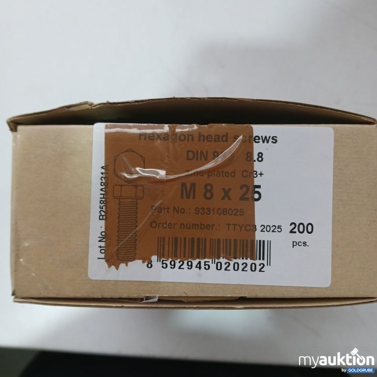 Artikel Nr. 980226 Artikel Nr. 980226: Sechskantschrauben M8×25mm DIN933 Vollgewinde Stahl Verzinkt, 200Stk